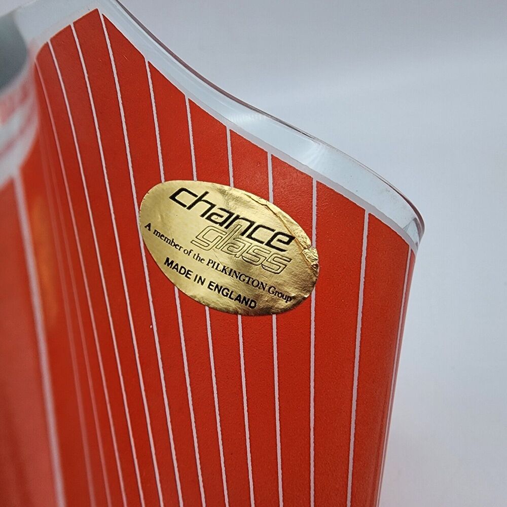 Chance Brothers Handkerchief Vase Orange White Cordon Pinstripe MCM Vintage 60s - Picture 11 of 13